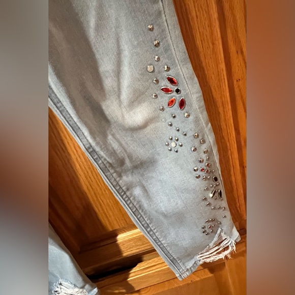 Express Super High Waisted Embellished Ripped Ankle Leggings Jeans Size 2 Short - Picture 13 of 16